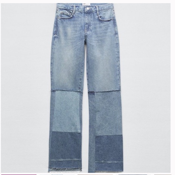 Zara Patchwork Low Rise TRF Bootcut Jeans Y2K Straight leg - Picture 1 of 7